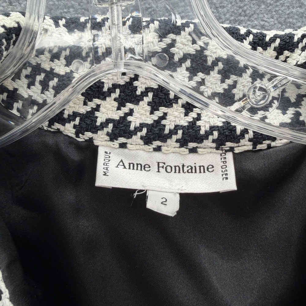 Anne Fontaine Jacket Womens 2 Black White Tweed Ruffle Fringe Full Zip Blazer - Picture 3 of 14